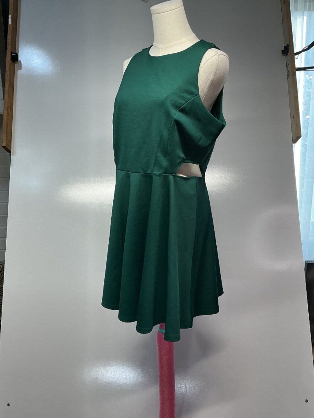 Belongsci XL Green Cutout Skater Mini Dress Fit Flare Fall Dress Cocktail - Picture 3 of 14